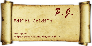 Páhi Jolán névjegykártya